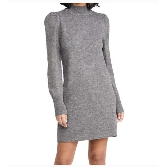 NWT WAYF Size S Lola Puff Sleeve Mock Neck Sweater Mini Dress Gray - Picture 1 of 10